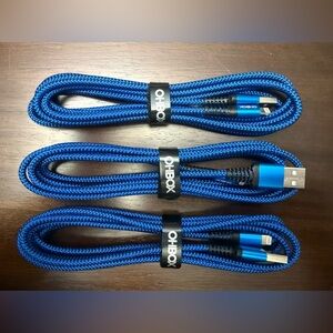 Set of Three 6-Ft Blue Braided USB-A to Lightning Charging Cable